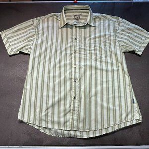 KUHL Men's X-Large Short Sleeve Button Down White/Green Stripe 100% Polyester